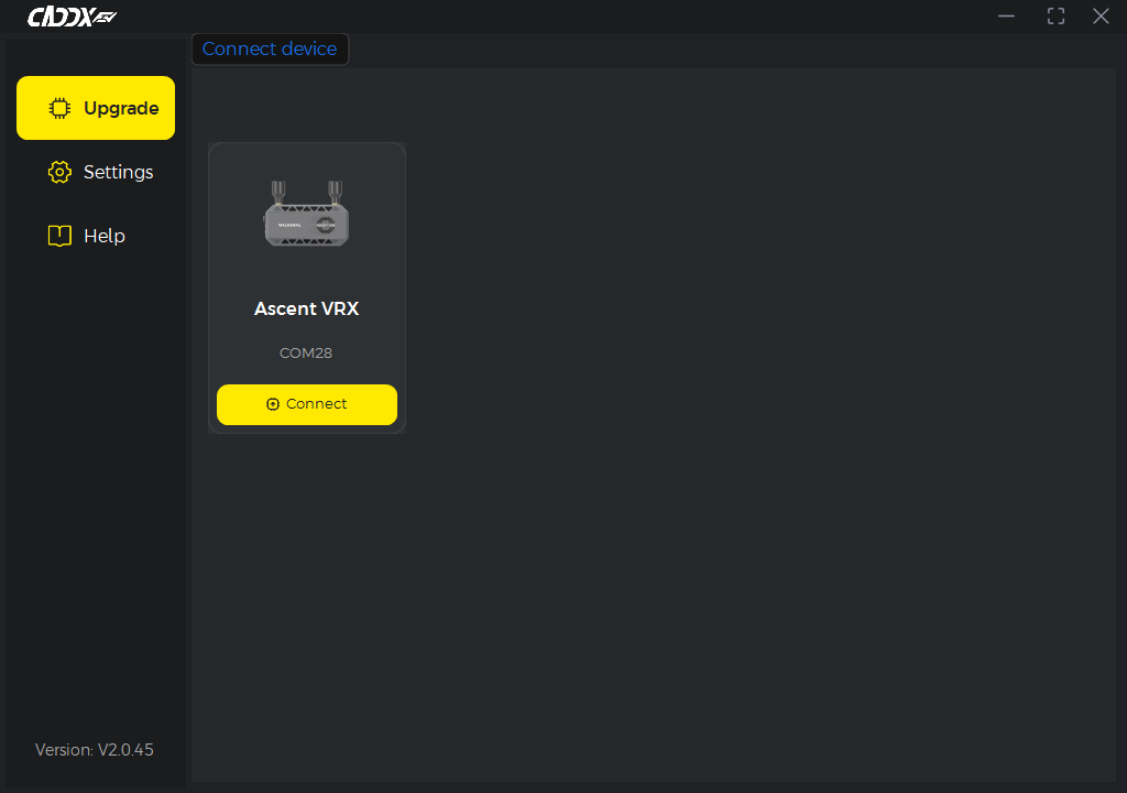 Ascent VRX Connected to PC Tool