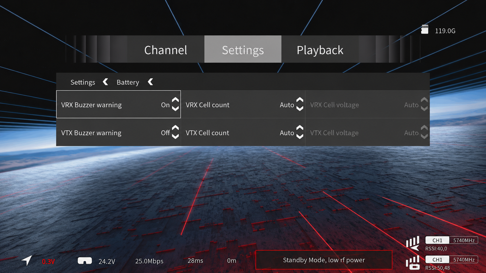 Ascent Battery Warning Settings