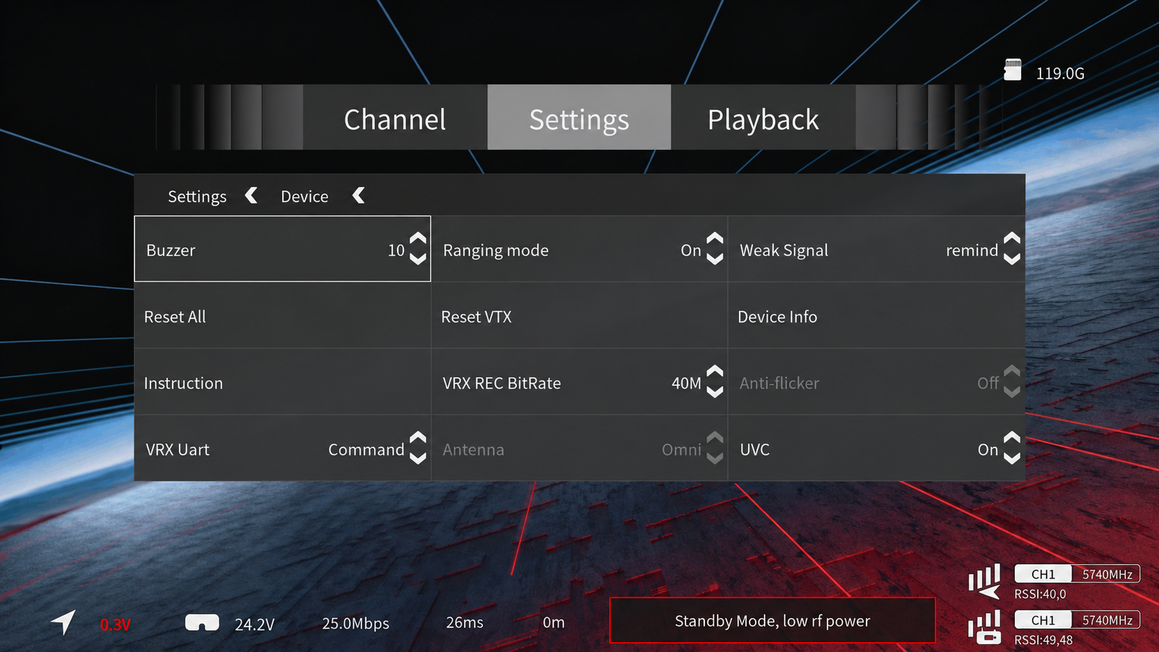 Ascent Device Settings